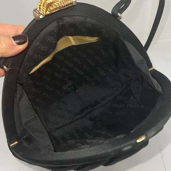 Rodo Black Crepe Top Frame Snap Closure Shoulder Evening Bag - Picture 11 of 14